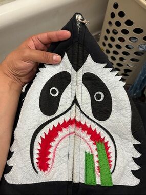 BAPE Black/White Glow In The Dark Camo Panda Shark Face Vintage Zip Up EUC